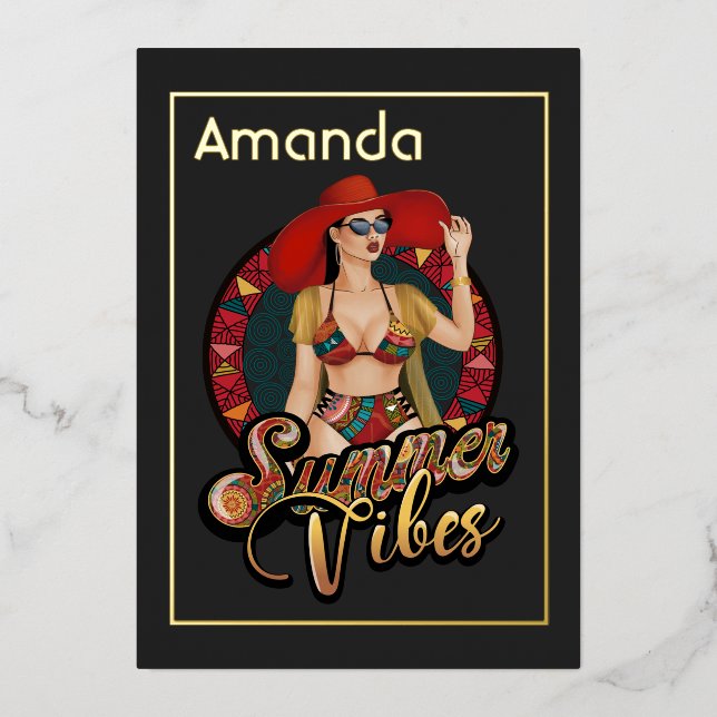Summer Vibes Beach Birthday Party Foil Invitation (Front)