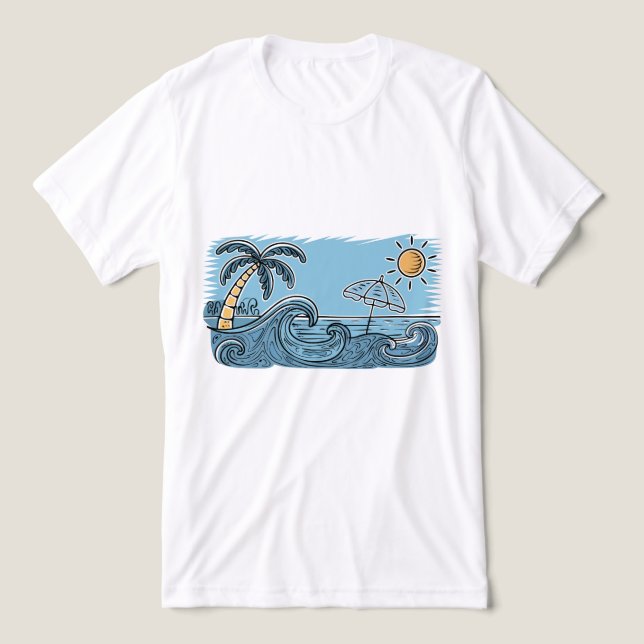 Summer Vibes Beach Illustration Tri-Blend Shirt (Design Front)