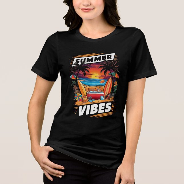 Summer Vibes Beach Scene T-Shirt – Tropical Fun  Tri-Blend Shirt (Front)