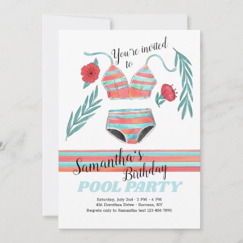 Summer Vibes Birthday Pool Party Invitation