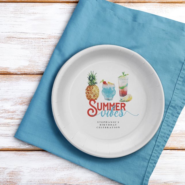 Summer Vibes Blue Fruit Cocktail Birthday Party  Paper Plates (Creator Uploaded)