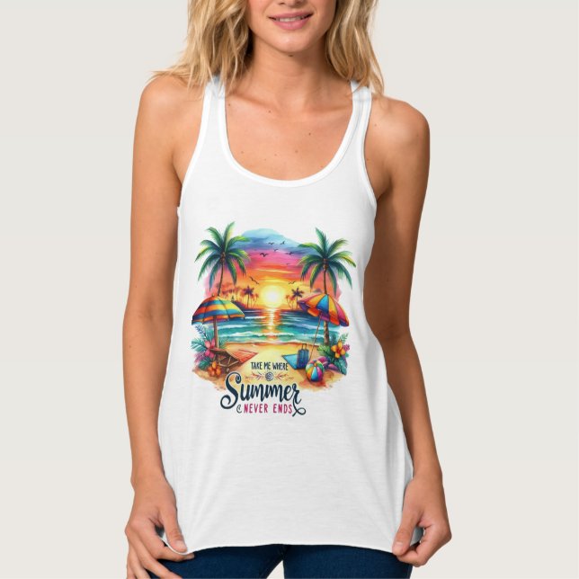 Summer Vibes Brushstroke Beach Sunset-34626 Hoodie Tank Top (Front)