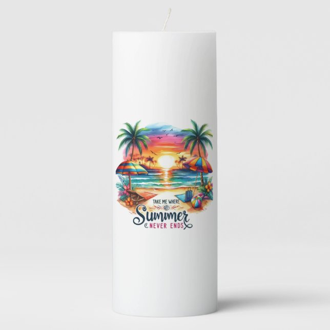 Summer Vibes Brushstroke Beach Sunset-34626 Pillar Candle (Front)