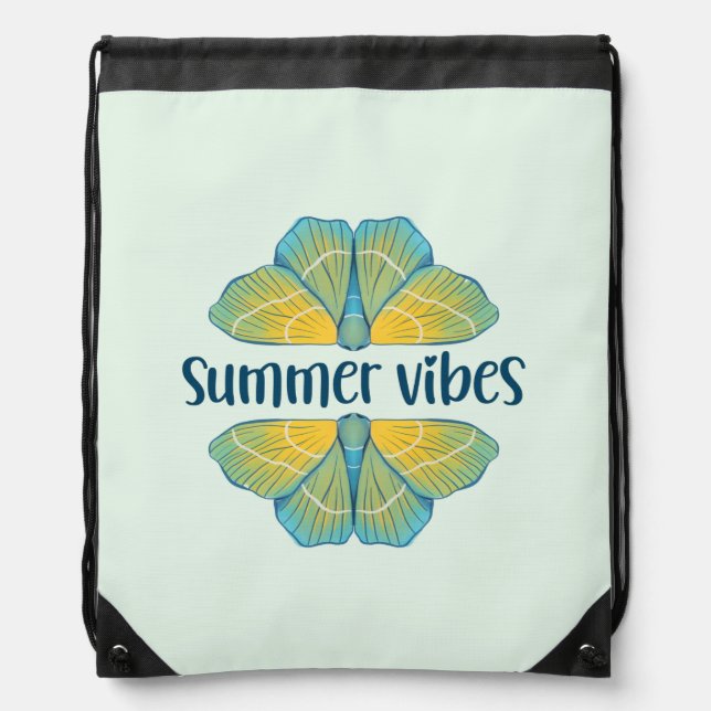 Summer Vibes Butterfly Drawstring Bag (Front)