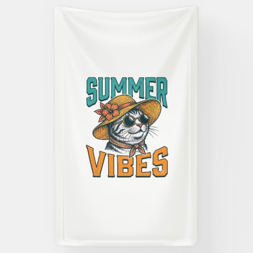 Summer Vibes Cat Vintage Engraving Design_1 Banner