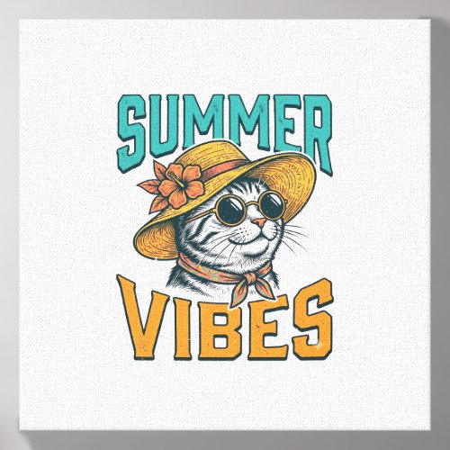 Summer Vibes Cat Vintage Engraving Design_1 Canvas Photo Tile