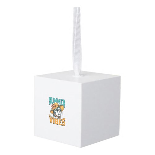 Summer Vibes Cat Vintage Engraving Design_1 Cube Ornament
