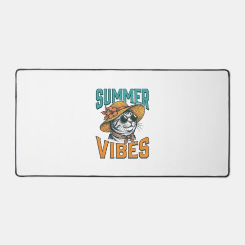 Summer Vibes Cat Vintage Engraving Design_1 Desk Mat