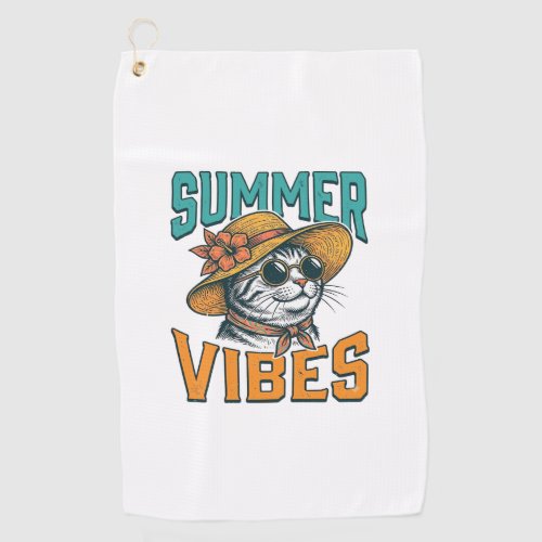 Summer Vibes Cat Vintage Engraving Design_1 Golf Towel