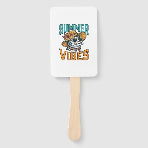 Summer Vibes Cat Vintage Engraving Design_1 Hand Fan