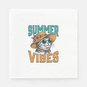 Summer Vibes Cat Vintage Engraving Design_1 Napkins