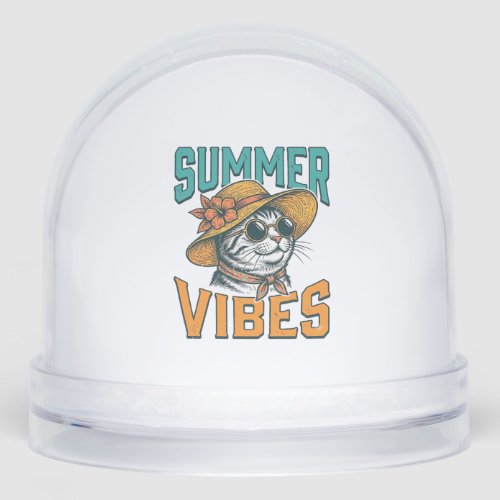 Summer Vibes Cat Vintage Engraving Design_1 Snow Globe