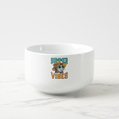 Summer Vibes Cat Vintage Engraving Design_1 Soup Mug