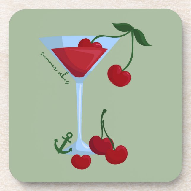  Summer Vibes Cherry Beverage Coaster (Front)