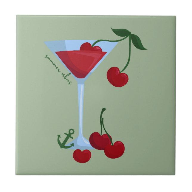 Summer Vibes Cherry Ceramic Tile (Front)