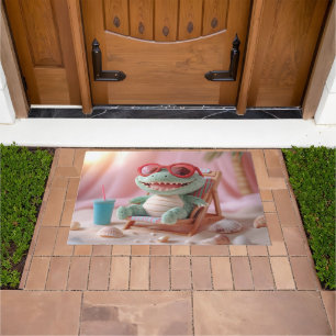 Summer Vibes: Chillin' Plush Crocodile on Vacation Doormat