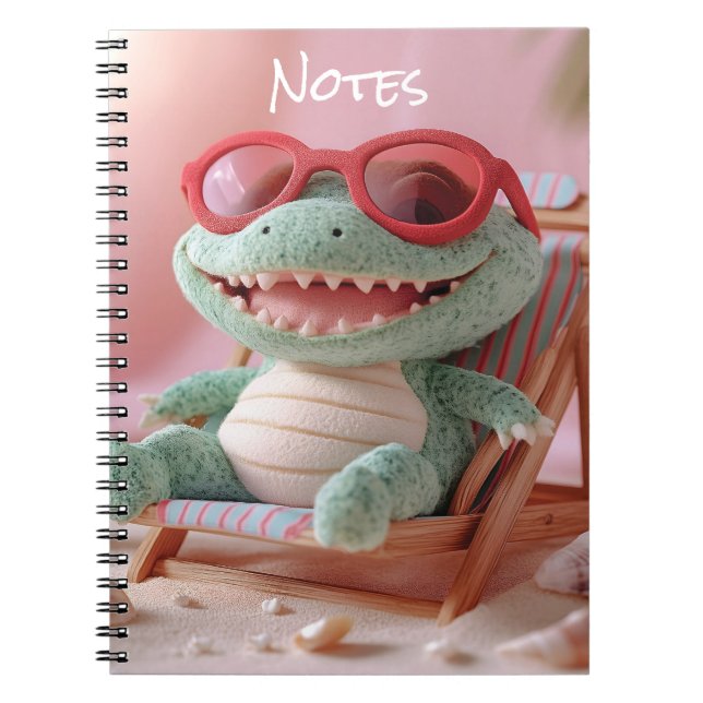 Summer Vibes: Chillin' Plush Crocodile on Vacation Notebook (Front)
