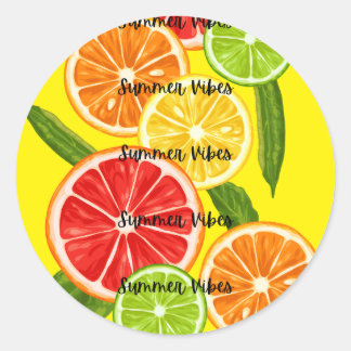 Summer Vibes Citrus Design, Colorful Fruit Graphic Classic Round Sticker