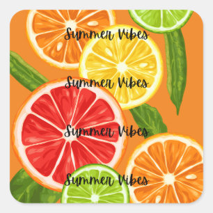 Summer Vibes Citrus Design, Colorful Fruit Graphic Square Sticker