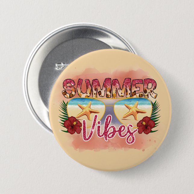 Summer Vibes | Coastal Beach Sunglasses Design Button (Front & Back)