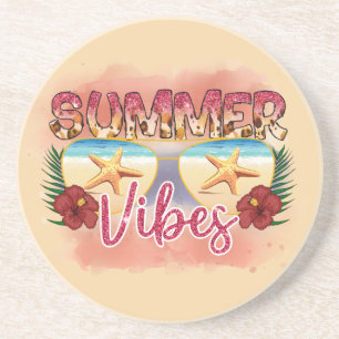 Summer Vibes   Coastal Beach Sunglasses Design Coaster