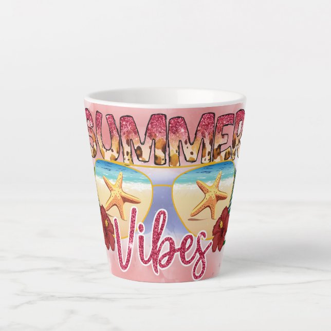 Summer Vibes | Coastal Beach Sunglasses Design Latte Mug (Front)
