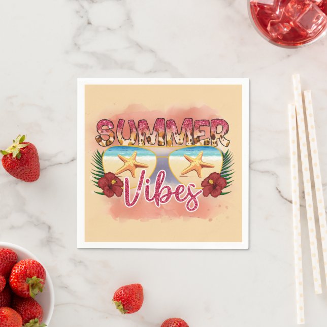 Summer Vibes | Coastal Beach Sunglasses Design Napkins (Insitu)