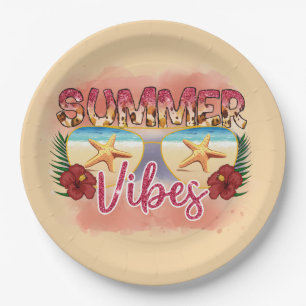 Summer Vibes Coastal Beach Sunglasses Design Paper Plates