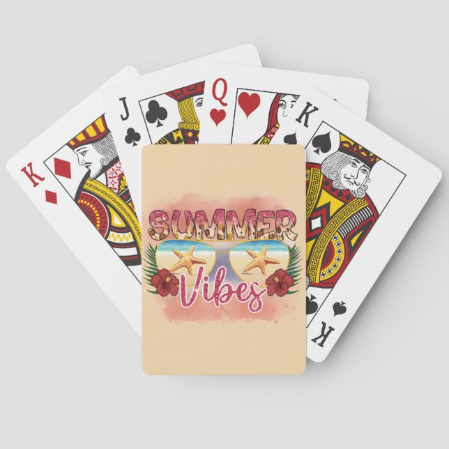 Summer Vibes | Coastal Beach Sunglasses Design Poker Cards (Back)