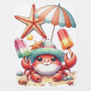 Summer Vibes Crab with Popsicles Baby Blanket
