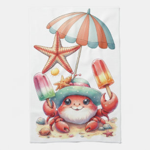Summer Vibes Crab with Popsicles Kitchen Towel
