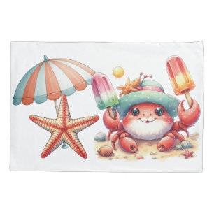 Summer Vibes Crab with Popsicles Pillow Case