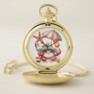 Summer Vibes Crab with Popsicles Pocket Watch