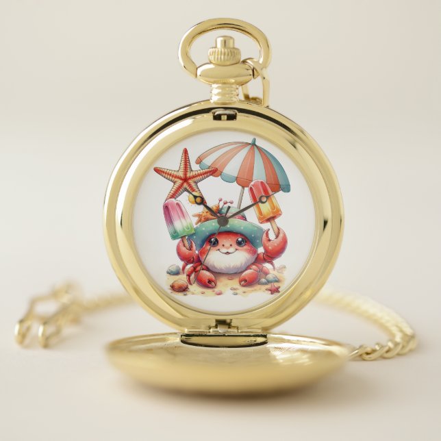 Summer Vibes Crab with Popsicles Pocket Watch (Inside)