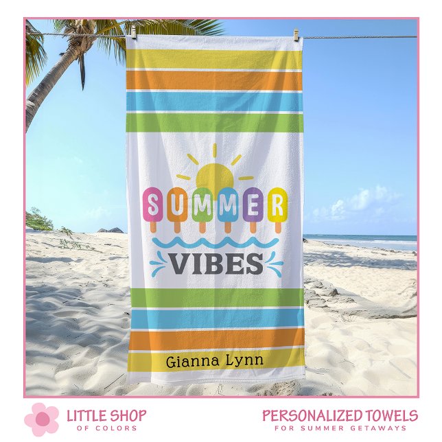 Summer Vibes Customizable Girls Beach Towel (Creator Uploaded)
