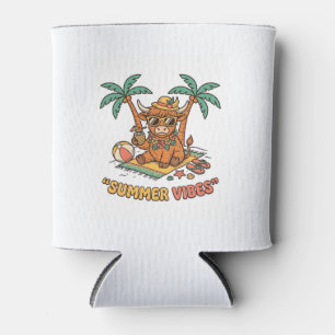 Summer Vibes Cute Highland Cow Beach Vacation Shir Can Cooler
