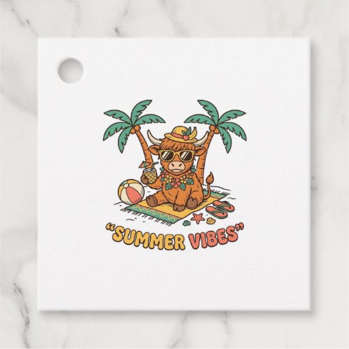 Summer Vibes Cute Highland Cow Beach Vacation Shir Favor Tags