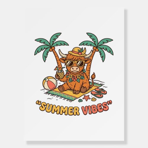 Summer Vibes Cute Highland Cow Beach Vacation Shir Foam Board