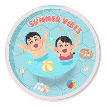 Summer Vibes Cute Pool Party Round Sticker for Kid