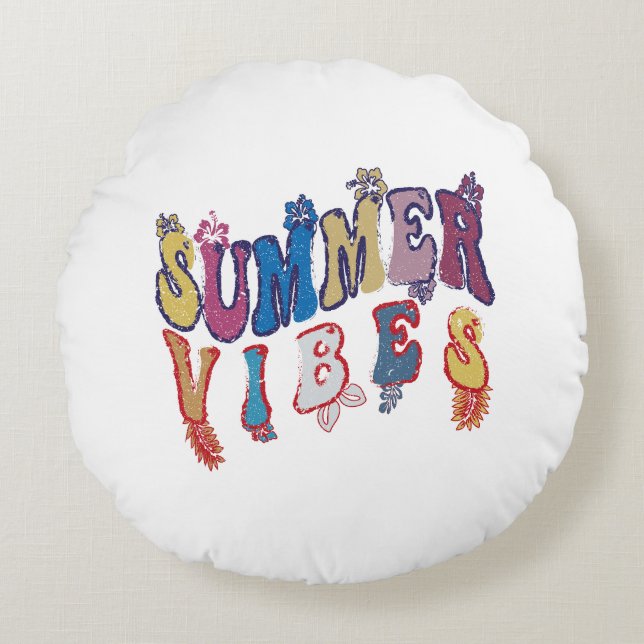 Summer vibes design round pillow (Front)