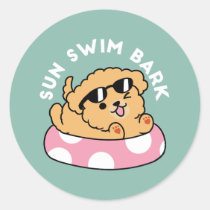 Summer Vibes Dog – Floating Puppy with Sunglasses Classic Round Sticker