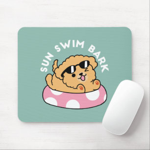 Summer Vibes Dog – Floating Puppy with Sunglasses Mouse Pad