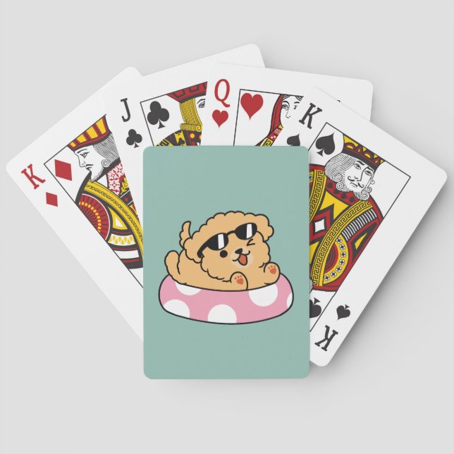 Summer Vibes Dog – Floating Puppy with Sunglasses Poker Cards (Back)