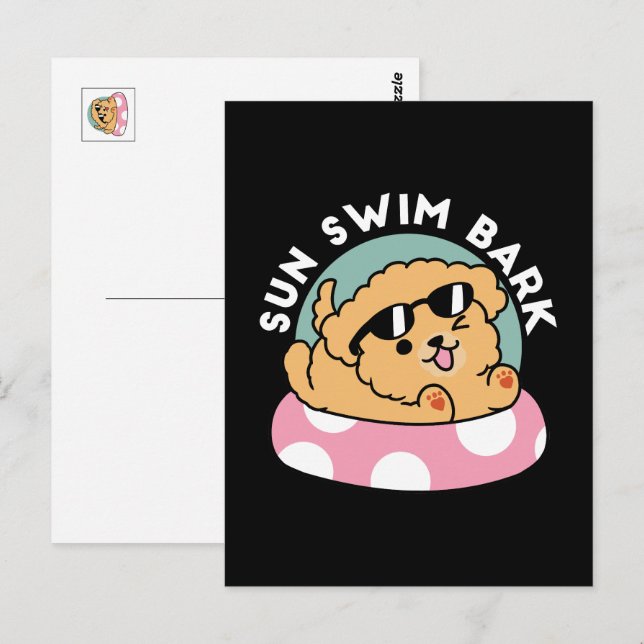 Summer Vibes Dog – Floating Puppy with Sunglasses Postcard (Front/Back)