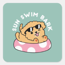 Summer Vibes Dog – Floating Puppy with Sunglasses Square Sticker