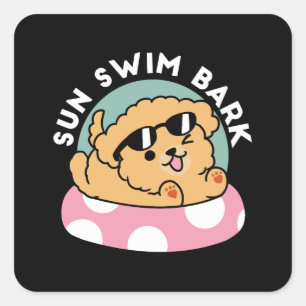 Summer Vibes Dog – Floating Puppy with Sunglasses Square Sticker