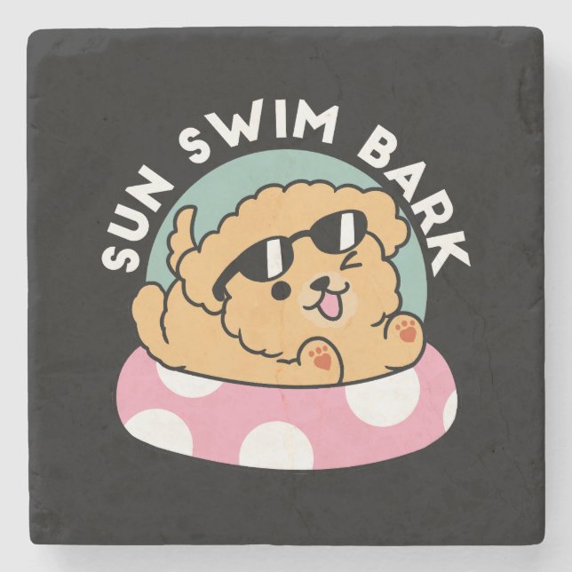 Summer Vibes Dog – Floating Puppy with Sunglasses Stone Coaster (Front)