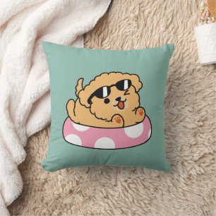 Summer Vibes Dog – Floating Puppy with Sunglasses Throw Pillow