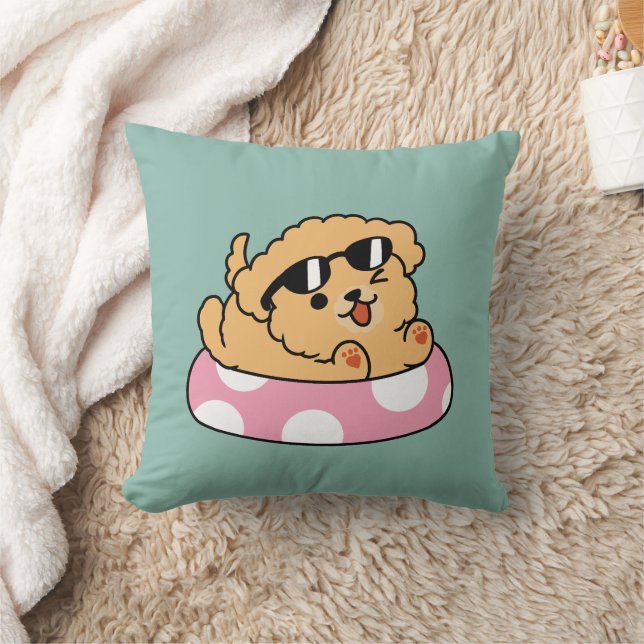 Summer Vibes Dog – Floating Puppy with Sunglasses Throw Pillow (Blanket)