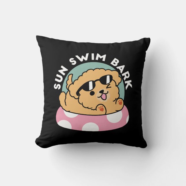 Summer Vibes Dog – Floating Puppy with Sunglasses Throw Pillow (Front)